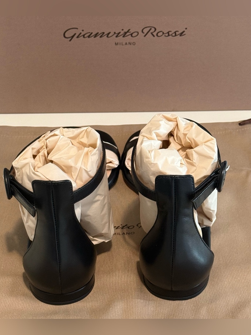 Gianvito Rossi Black Leather Ankle Strap Flat Sandals 38.5 NIB - Picture 4 of 5